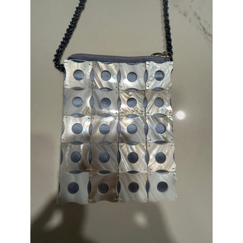NEW Mini Crossbody Purse Shell Mother of Pearl Lined Beaded Strap Handbag 6.5x5”